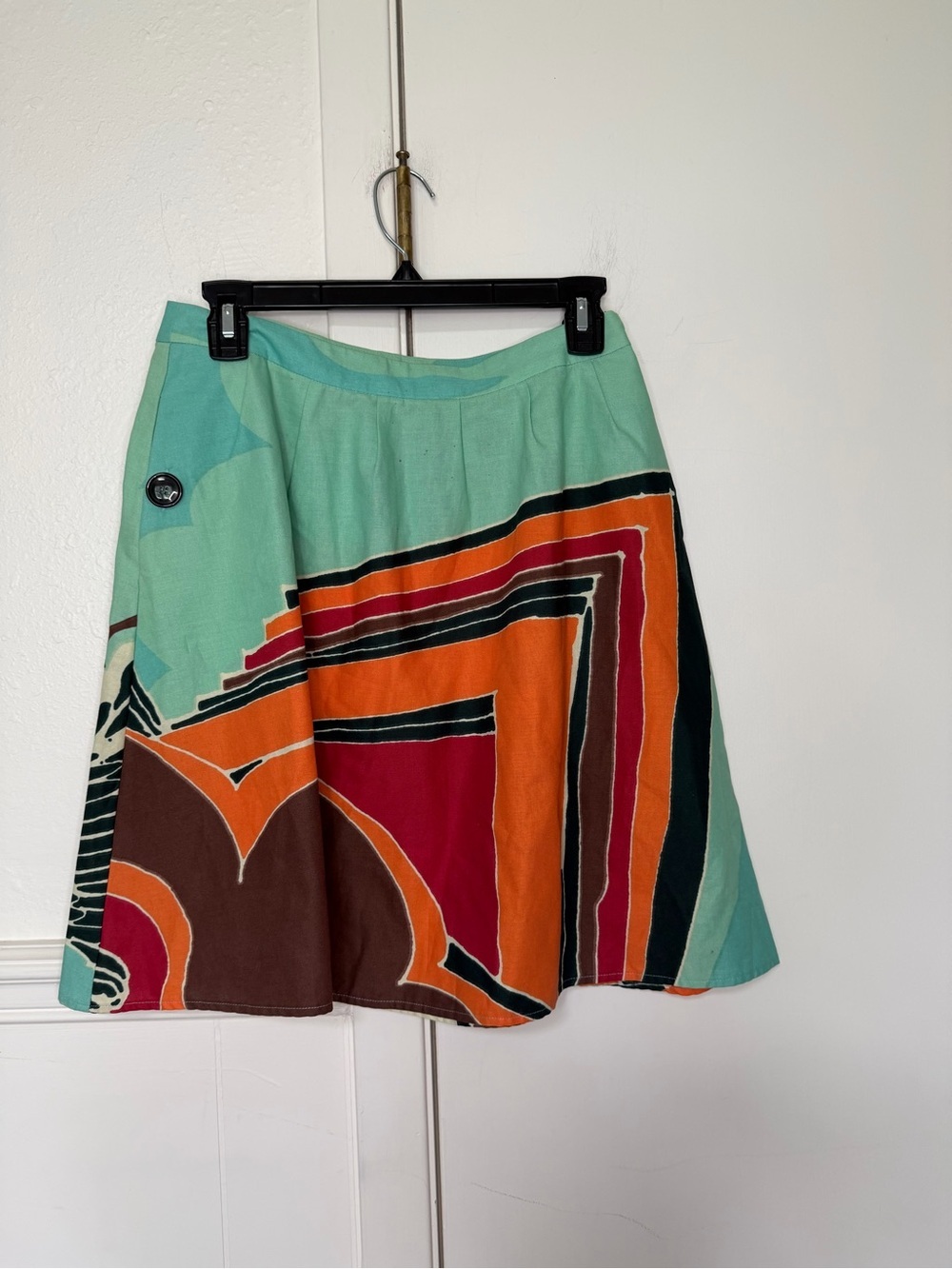Marimekko Anthropologie Aqua Striped A-Line Skirt with Orange size 0